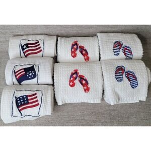 Lot of 7 Patriotic 4th of July Flip Flop Dish Towels - Turkish Towel Ritz Cotton